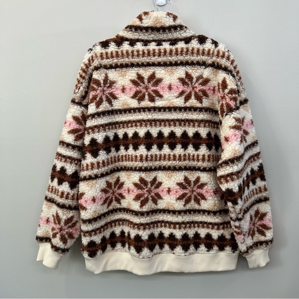 Aerie Hometown Holiday Sweatshirt Quarter Zip Sherpa Pullover Fair Isle Size M - Picture 4 of 10